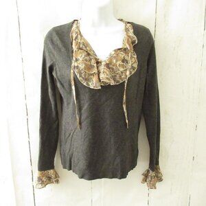 Ann Taylor Loft Sweater XS X Small Gray Layered Look Ruffle Pullover